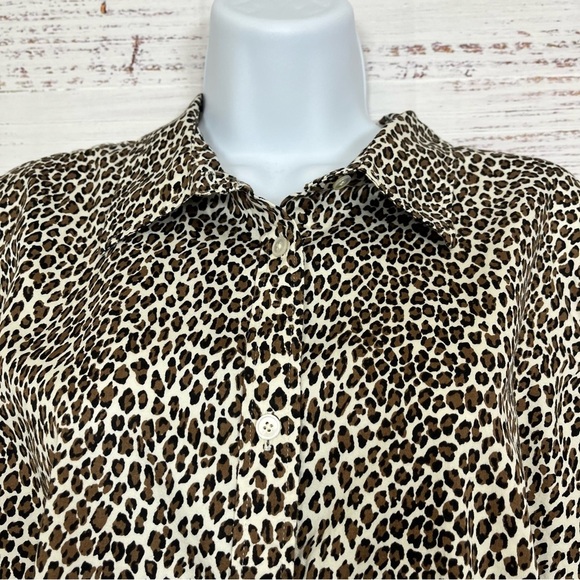 Talbots Brown Leopard Button Long Sleeve Shirt - Picture 2 of 11